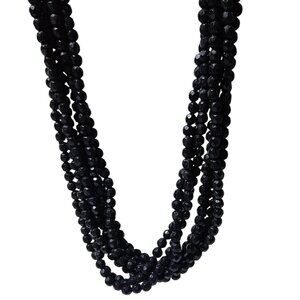 Elegant Retro Black Beaded Chunky Multi Strand Necklace Fashion Jewelry Women